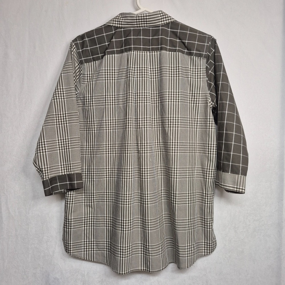 Lands End No Iron Supima Cotton Mixed Plaid Button Down Shirt Olive Green 12P - Picture 6 of 8